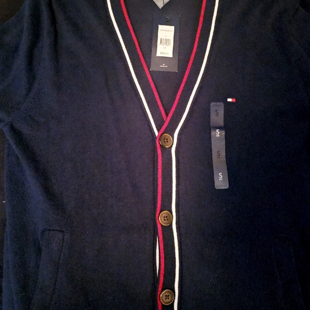 Tommy Hilfiger Blue and Red Cardigan Sweater